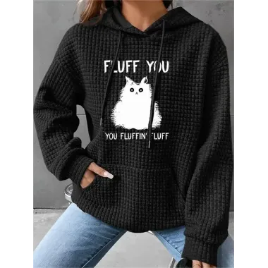 Fluff You Women's Casual Waffle Hooded Pocket Sweatshirt