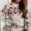 Women's Retro Geometric Diamond Contrast Color Sweater Warm Knitted Sweater Round Neck Top