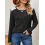 Women's Ribbed Brushed Contrast Color Stitching Long-sleeved Round Neck T-shirt Top