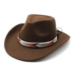 Men Women\'s Retro Yellowstone Suede Warped Western Cowboy Hat Rolled Brim Ethnic Style Felt Hat