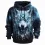 Men's Outdoor 3D Wolf Print Hooded Pocket Sweatshirt