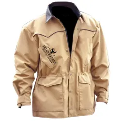 Men\'s Yellowstone Print Cargo Jacket Outdoor Leather Lapel Contrast Color Original Design Coats