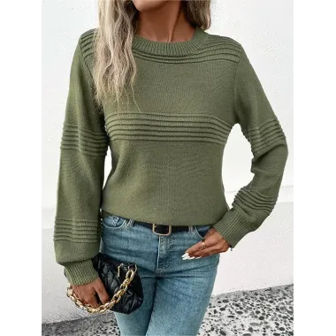 Women's Pleated Crew Neck Knitted Sweater