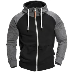 Men\'s Outdoor Sports Color-blocked Zipper Hooded Sweatshirt Cardigan Jacket