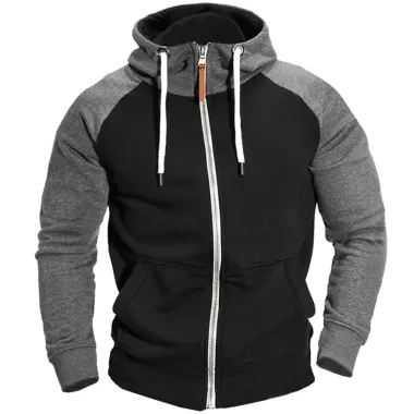 Men's Outdoor Sports Color-blocked Zipper Hooded Sweatshirt Cardigan Jacket