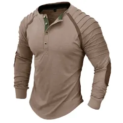 Men\'s Long Sleeved Henley Shirt Outdoor Stand Up Collar Sports Bottoming Casual T-shirt Top