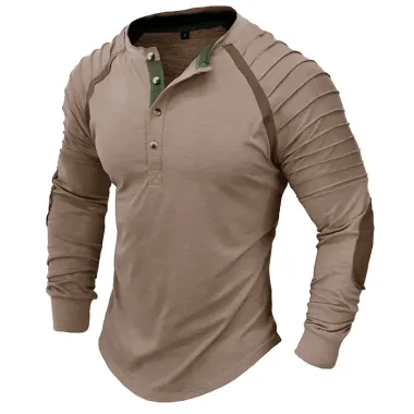 Men's Long Sleeved Henley Shirt Outdoor Stand Up Collar Sports Bottoming Casual T-shirt Top