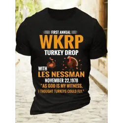 Men\'s Cotton First Annual WKRP Turkey Drop With Les Nessman November 22 1978 T-Shirt