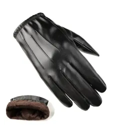 Men\'s Winter Warm Velvet Touch Screen Leather Gloves