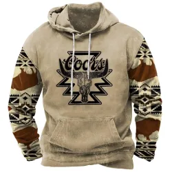 Men\'s Hoodie Vintage Coors Cowboy Aztec Western Print Pocket Long Sleeve Daily Tops