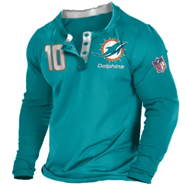 Men's Miami Dolphins Jersey Printed NFL Super Bowl Everyday Henley