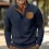 Men's Henley Stand Collar Corduroy Sweatshirt Outdoor Casual Retro Patchwork Sweatshirt