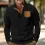 Men's Henley Stand Collar Corduroy Sweatshirt Outdoor Casual Retro Patchwork Sweatshirt