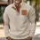 Men's Henley Stand Collar Corduroy Sweatshirt Outdoor Casual Retro Patchwork Sweatshirt