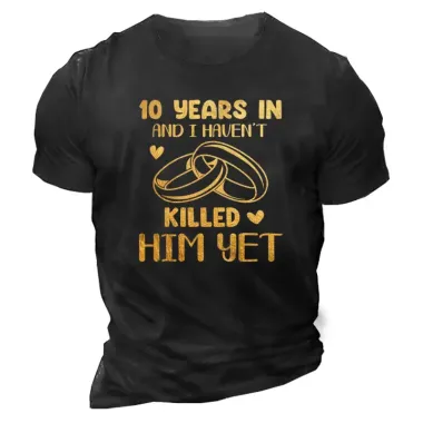 Men's Anniversary Printed Short Sleeve T-Shirt For Husband's 10th Wedding Anniversary