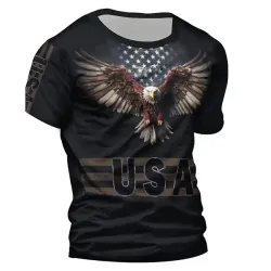 Eagle & Letter Print Men\'s T-shirtCausal Comfy Tees Short Sleeve Pullover Tops