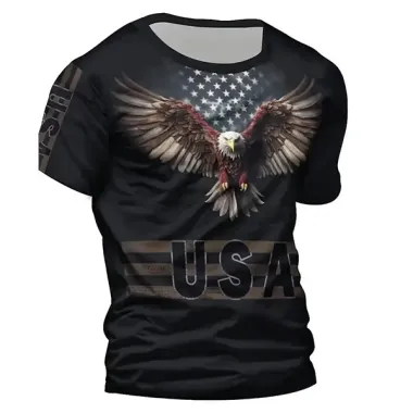 Eagle & Letter Print Men's T-shirtCausal Comfy Tees Short Sleeve Pullover Tops