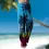 Men's Hawaiian Print Casual Resort Style Cotton And Linen Drawstring Pants