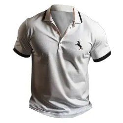 Men\'s T-Shirt Polo Golf Horse Print Outdoor Color Block Short Sleeve Summer Daily Tops