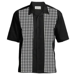 Men\'s Casual Houndstooth Cuban Collar Contrast Design Shirt