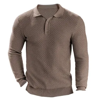 Men's Knit Polo Shirts Long Sleeve Waffle Top Polo Lightweight Fashion Retro Business Casual Daily Tee