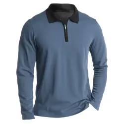 Men\'s 1/4 Zip POLO Casual Lapel Long Sleeve Pullover