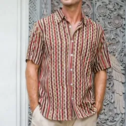 Men\'s Short-Sleeve Block-Printed Shirt \