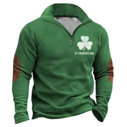 Men\'s Sweatshirt St. Patrick\'s Day Shamrock Quarter Zip Stand Collar Vintage Long Sleeve Daily Tops