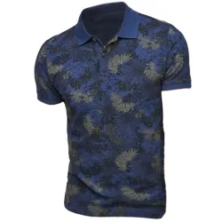 Men\'s Summer Casual Printed Flower Polo Shirt