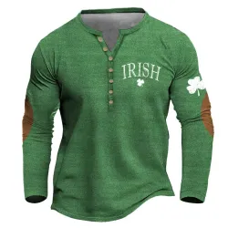 Men\'s T-Shirt Henley Irish St. Patrick\'s Day Lucky You Long Sleeve Vintage Color Block Daily Tops