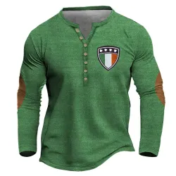 Men\'s T-Shirt Henley St. Patrick\'s Day Long Sleeve Vintage Color Block Daily Tops