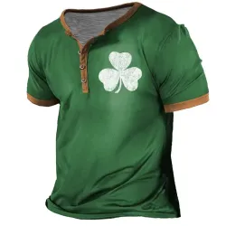 Men\'s T-Shirt Henley St. Patrick\'s Day Shamrock Vintage Short Sleeve Summer Daily Tops