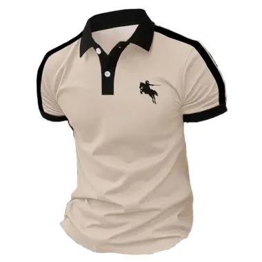 Men Horse Print Contrast Trim Polo Shirt