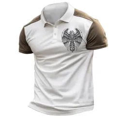 Men\'s T-Shirt Polo Vintage Eagle Cross Outdoor Color Block Short Sleeve Summer Daily Tops