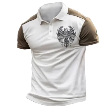 Men's T-Shirt Polo Vintage Eagle Cross Outdoor Color Block Short Sleeve Summer Daily Tops