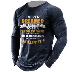 Men\'s T-Shirt Spoiled Wife Grumpy Old Husband Print Long Sleeve Vintage Crew Neck Outdoor Daily Tops