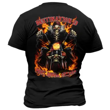 Men's Skull Motorcycle Road Trip Casual Short Sleeve Round Neck T-Shirt