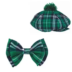 St. Patrick\'s Day Green Plaid Irish Cap Bow Tie Suit