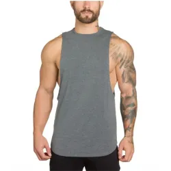 Men\'s Pure Cotton Loose Elastic Vest European And American Long Fitness Sports Bottoming Shirt