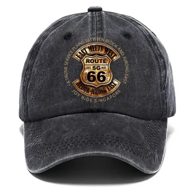 Route 66 Road Trip Print Washed Cotton Sun Hat Vintage Outdoor Casual Cap