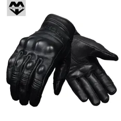 Vrote Motorcycle Riding Gloves Genuine Leather Harley Retro Motorcycle Gloves Full Finger Protection Anti-fall Warm Glov