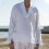 Men's Drawstring V Neck Cotton Linen Shirt Casual Long Sleeved Vacation Top