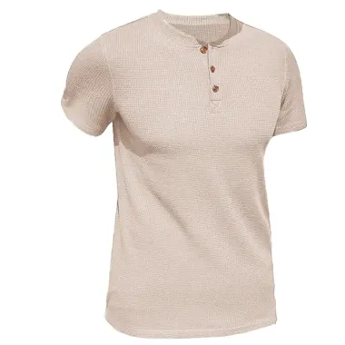 Men's Short Sleeve Half Zip Waffle Casual Henley T-Shirt