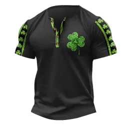 Men\'s T-Shirt Henley St. Patrick\'s Day Shamrock Vintage Short Sleeve Summer Daily Tops