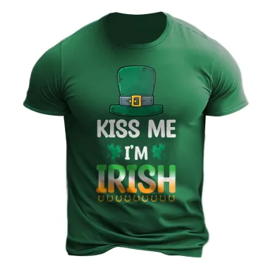 Men's Kiss Me I'm Irish St Patrick's Day Shamrock Daily Casual Short Sleeve Crew Neck T-Shirt