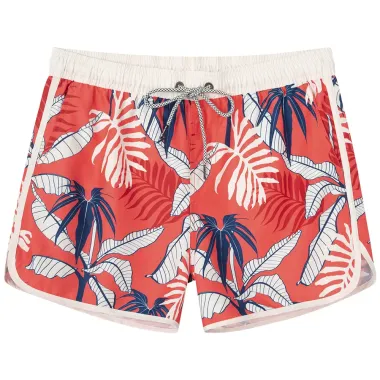 Mens Tropical Flowers Swim Trunks 5 Inch Swim Trunks Leaf Vintage With Mesh Lining Beach Shorts