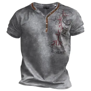 Men's Retro Distressed Weather Print Short Sleeve V-Neck T-Shirt