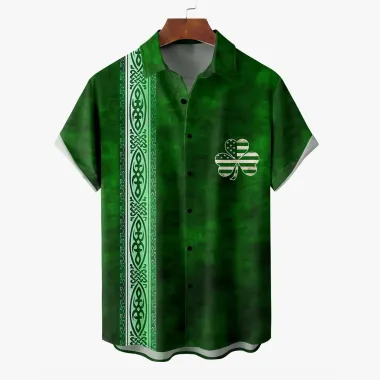 Men's St. Patrick's Day Shamrock Irish Hawaiian Summer Vacation Short Sleeve Shirt