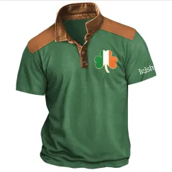 Men\'s T-Shirt Polo St. Patrick\'s Day Irish Shamrock Vintage Color Block Short Sleeve Daily Tops