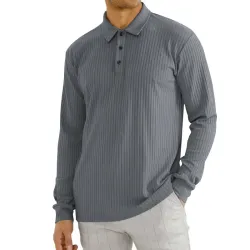 Men\'s Striped Long Sleeve T-shirt Lapel Polo Shirt